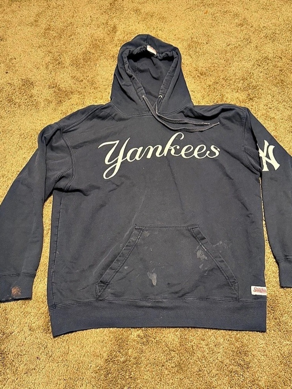 Vintage New York Yankees Stitches Hoodie Mens Large Blue Pullover MLB Logo